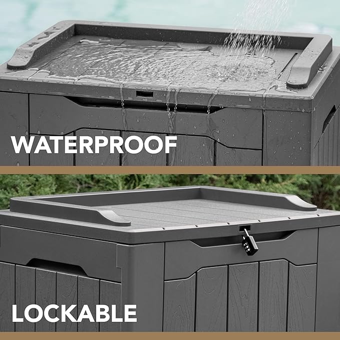 Devoko 30 Gallon Resin Deck Box Outdoor Indoor Waterproof Storage Box for Patio Furniture Pool Accessories Storage for Cushion Garden Tools (30 Gallon, Grey)