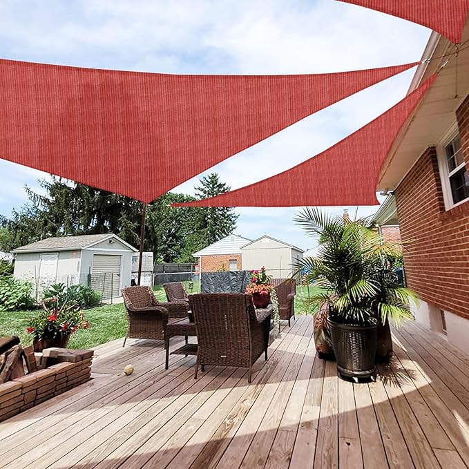 Patio Paradise 11' x 11' x 11' Sun Shade Sail Triangle Canopy Shade Cloth Fabric Sunlight Block Patio Pergola Cover HDPE Deck Awning for Outdoor Backyard Roof Shading, Red