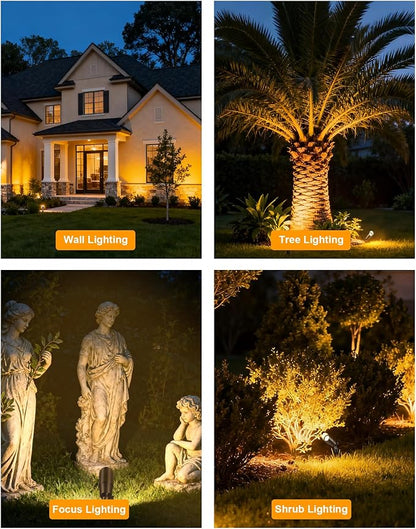 PARTPHONER Solid Brass Low Voltage Landscape Lighting, Wired 12V LED Landscape Spotlights with Aluminum Housing MR16 Bulb, Heavy Duty Outdoor Waterproof Up Lights for Garden, Yard, Trees, 12Pack