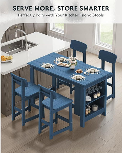 SERWALL Outdoor Bar Stools Set of 2, All Weather HDPE 25" Counter Height Bar Stools with Back, Outdoor Armless Barstools for Patio, Garden, Backyard, Balcony, Poolside, Blue