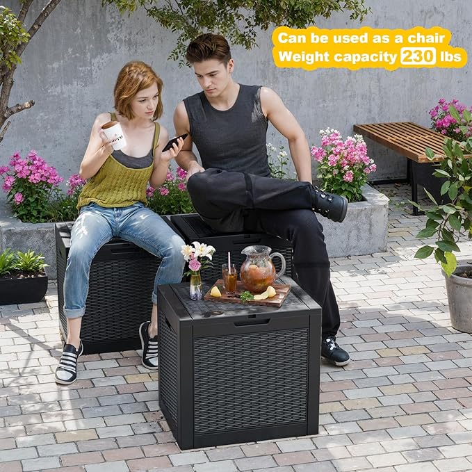 31 Gallon Waterproof Outdoor Storage Box,Resin Deck Box,Lockable Outside Storage Box Container for Patio Furniure,Garden,Pool Tools (Black)