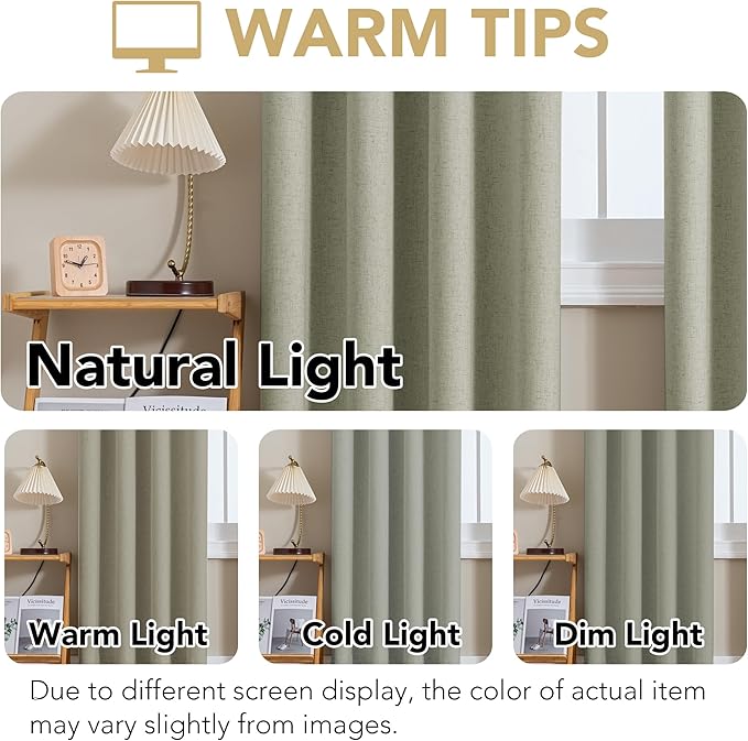 H.VERSAILTEX Linen Curtains 100% Blackout Curtains for Bedroom 63 inch Long Full Light Blocking Nature Linen Blended Window Curtains for Living Room Nickel Grommet (2 Panels, Heathered Tea)