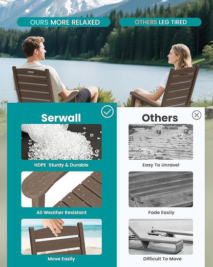 SERWALL Outdoor Rocking Chair, Oversized Rocking Chair with Footrest for Adults, HDPE All Weather Resistant Rocking Chairs for Patio, 350lbs Weight Capacity, Coffee