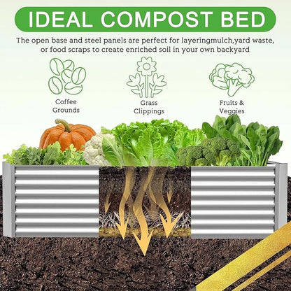 4 Pack 6x3FT Corrugated Galvanized Steel Raised Garden Bed Outdoor, Metal Above Ground Garden Bed for Vegetables and Flowers, Rectangle Raised Beds for Gardening