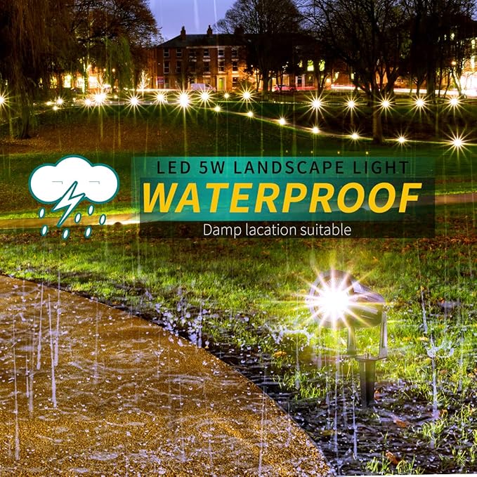LED Landscape Lights,5W 120V AC Outdoor Pathway Garden Yard Spotlight,IP65 Waterproof Garden Flood Light,Outdoor Spotlight with Stake,UL Cord 5-ft with Plug (Pack of 2, Daylight White)