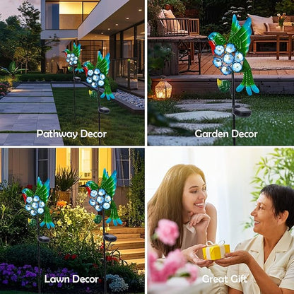 Solar Lights Outdoor Decorative Metal Solar Hummingbird Waterproof LED Metal Waterproof Garden Stake Lights for Walkway Pathway Lawn Patio Yard Decorations