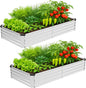 2 Pack 8x4x1FT Galvanized Metal Raised Garden Bed Kit for Vegetables, Herbs, Open-Bottom Large Capacity Outdoor Planter Box Gardening Stakes, Silver
