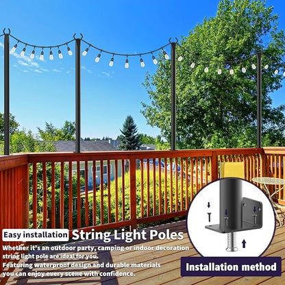 AILBTON 10 Pack 5Ft String Light Poles,Light Poles for Outside String Lights,Outdoor Light Poles with Fence Bracket,Metal Pole Stand for Patio,Backyard,Deck