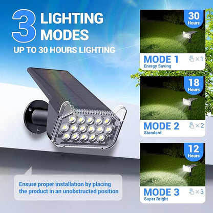 WdtPro Solar Spot Lights Outdoor Waterproof, Bright Solar Lights Outdoor with 16 Extra-Large LEDs, 3 Modes Landscape Spotlights, 2-in-1 Solar Powered Light for Yard Flag Garden, 2 Pack, Cool White