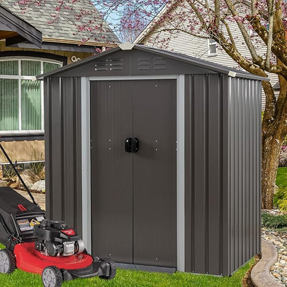 Vongrasig Outdoor Storage Shed, 6 x 4 FT Outside Metal Garden Shed with Large Window and Lockable Door, Waterproof Tool Shed for Backyard Patio, Lawn and Garden (Gray)