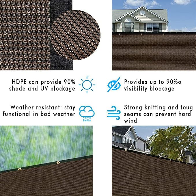 UPGRADE Privacy Fence Screen 4'x53' Brown Outdoor 90% Visibility Blockage 170 GSM Mesh Shade Cover Panels for Backyard,Balcony,Home Decoration with Zip Ties,Customized Avaliable