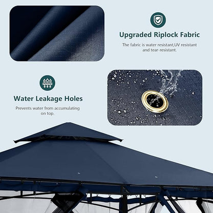 MASTERCANOPY Outdoor Garden Gazebo for Patios with Stable Steel Frame and Netting Walls (9x9,Navy Blue)
