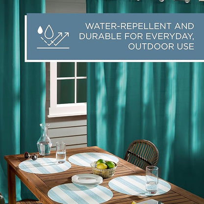 TOWN & COUNTRY BASICS Cabana Solid Heavyweight Indoor Outdoor Curtains, Light Filtering Opacity with Grommet Top, Water Repellent, 2-Pack Set, 54"x108", Dark Teal