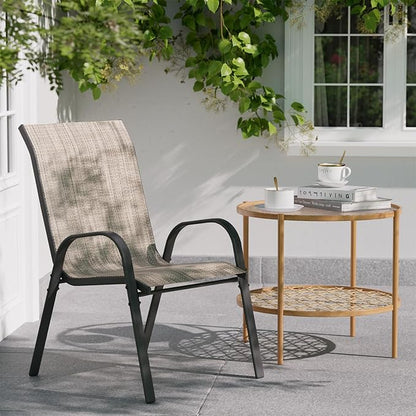 Patio Dining Chairs Set of 2, Outdoor Stackable Dining Chairs High Back, Patio Furniture for Backyard, Porch, Garden, Poolside (Brown)
