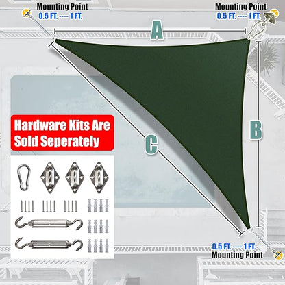 Amgo Custom Size 5' x 6' x 7.8' Green Right Triangle Sun Shade Sail UPF50+ AGTAPRT12, Order to Make Canopy Awning, 95% UV Blockage, Water & Air Permeable, Commercial Standard (We Customize)
