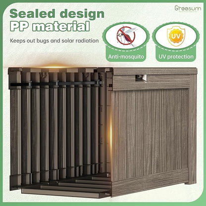 Greesum Outdoor Storage Box 120 Gallon Storage Bin with Lid for Patio Furniture, Garden Tools, Pool Supplies, Lockable, Waterproof and UV Resistant, Coffee