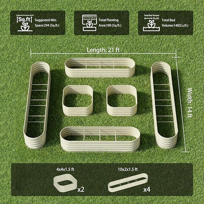 6-Pack 18” Tall Galvanized Raised Garden Beds – New Home Garden Layout, Fits 300 Sq Ft Backyard, 10x2x1.5 & 4x4x1.5 ft Metal Planter Raised Beds Set for Vegetable, Herb & Flower-Brooklyn Grey
