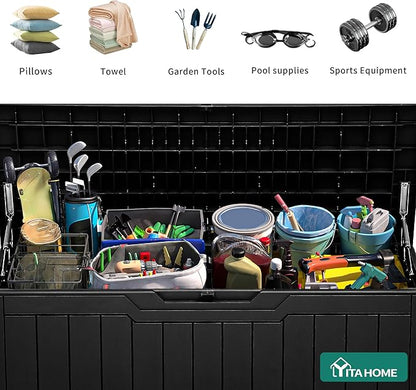 YITAHOME 100 Gallon Resin Deck Box, Weather Resistant Outdoor Storage Box, Lockable Indoor Outdoor Storage for Supplies and Essentials, Black