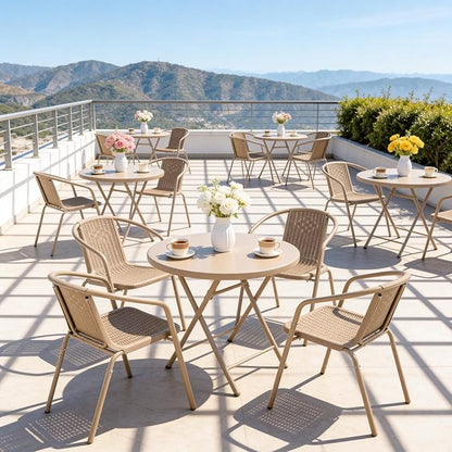 VINGLI PE Rattan Outdoor Dining Chairs Set of 2, Plastic Stackable Patio Chairs for Indoor, Porch, Restaurant, Garden,Champagne