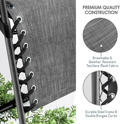 Nestl Zero Gravity Chairs Set of 6, Patio Lounge Chair Outdoor with Pillows & Cup Holder Trays, Adjustable Steel Mesh Reclining Camping Chair, Folding Patio Lawn Chair for Deck, Beach, Yard - Grey