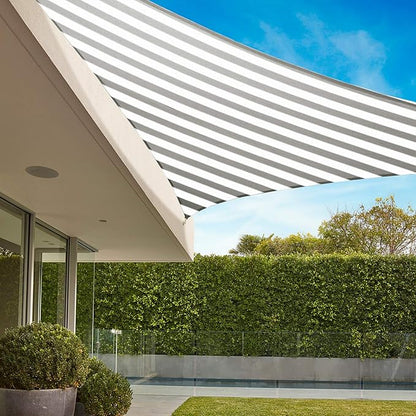 E&K Sunrise 28' x 28' x 28' Sun Shade Sail Triangle Canopy Shade Cover UV Block for Patio Backyard Garden Outdoor (Gray White Strip)