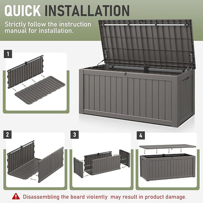 Outdoor Storage Box, Resin Deck Boxes Indoor and outdoor, Waterproof Storage Box Lockable Lid (Grey, 180 Gallon)