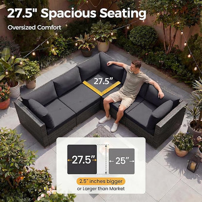 NICESOUL 8 Seater Modern Luxury Outdoor Furniture Set, Extra Large PE Wicker Patio Modular Sectional Sofa with Ottoman, 29.3'' High Back L-Shaped All-Weather Conversations, Deep Seated Grey Color