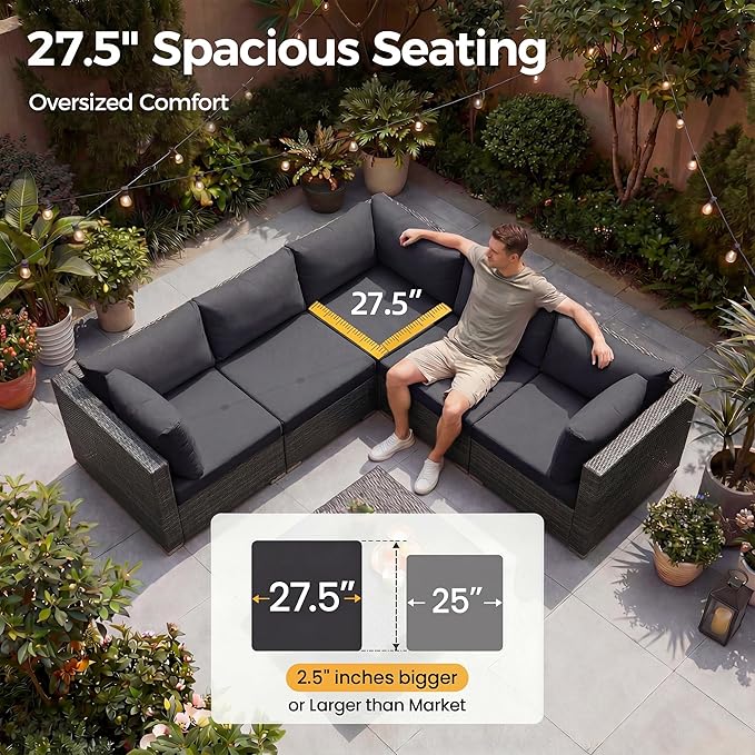 NICESOUL 13 Piece Patio Furniture Set with Fire Pit, 29.3'' High Back Outdoor Patio Set with Fire Pit & Chaise Lounge, Large Modular Outdoor Grey Wicker Sofa 500 lbs Heavy Duty for Deck, Pool