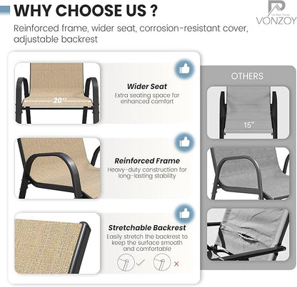 Patio Dining Chairs Set of 4, Outdoor High Stacking Chairs for All Weather, Breathable Seat Fabric and Alloy Steel Frame for Backyard, Porch, Garden (Brown)