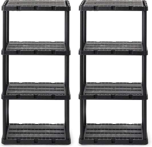 Gracious Living 2 Pack Light Duty Storage Shelves, Knect-A-Shelf 4-Shelf Ventilated Shelving Rack Organizer for Home, Garage, Basement & Laundry, Black