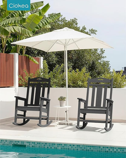 Ciokea Oversized Outdoor Rocking Chairs Set of 3, 380lbs Heavy-Duty Large Patio Rocker, High Back Cozy Porch Chairs, Weather Resistant Patio Rocking Chairs for Outside, Fire Pit, Deck, Dark Grey