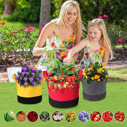 6-Pack 5/7/10 Gallon Grow Bags - 350G Heavy Duty Fabric Pots with Handles, Multi-Size Planter Bags for Potatoes Tomatoes Vegetables Fruit Flowers Herbs