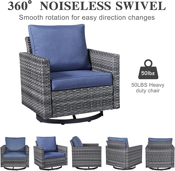 Belord Wicker Chairs Outdoor Bistro Set Oversize Patio Swivel Rocker, Rattan Outdoor Seating Set of 2 Swivel Glider Chairs Wicker Furniture for Porch Deck Backyard with Water-Resistant