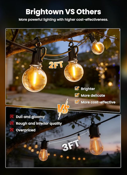 Brightown 158FT Solar String Lights Outdoor with Remote and 77 LED Shatterproof Bulbs, Dimmable & Timable, 3 Light Modes, Solar Patio String Lights Outdoor for Cafe, Garden, Deck, Outside Wedding