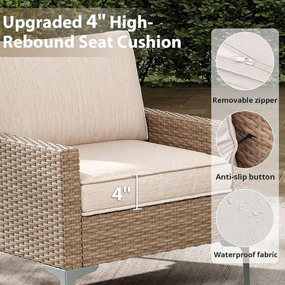 Jing's Villa 2-Piece Outdoor Sectional Single Chair Set, All-Weather Wicker Patio Furniture with L/R Armrest & Cushions, Comfortable Garden Conversation Set for Backyard, Poolside, Deck,Beige