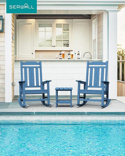 SERWALL Oversized Rocking Chair Outdoor, HDPE Outdoor Rocking Chair, Blue