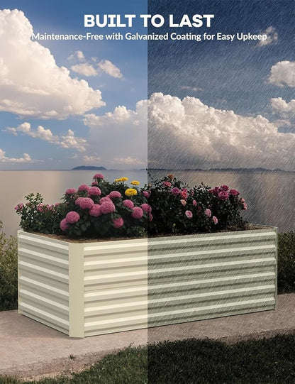 Garvee 6x3x2ft Galvanized Raised Garden Bed Outdoor,Rust-Resistant Raised Garden Beds for Gardening, Easy Assembly Outdoor Garden Box & Planters, Beige
