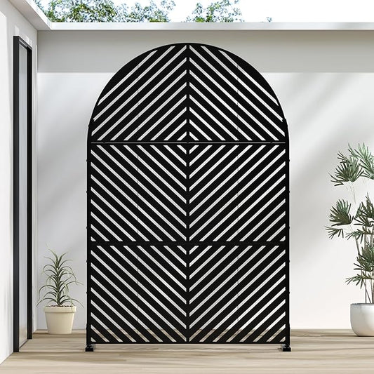 Casaphoria 72" H x 47" W Arched Metal Privacy Screen - Elegant Freestanding Outdoor Screen for Deck, Patio & Balcony - Versatile Decorative Privacy Panels for Home & Garden Use (Black-Paralle)