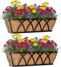 Window Deck Railing Planters Boxes with Coconut Liner, The Bottom Flat Window Boxes Planter Flower Boxes Metal Black Balcony Planters Railing Hanging for Outdoor Fence Porch Patio Lawn(2Pcs 24 Inch)