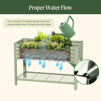 Elevated Raised Garden Bed-V Series, 2' x 8' Garden Beds with Legs & Storage Rack for Patio Porch, 1400 Lbs Weight Capacity, Outdoor Planter Boxes for Gardening Herbs Vegetables Flowers, Olive Green