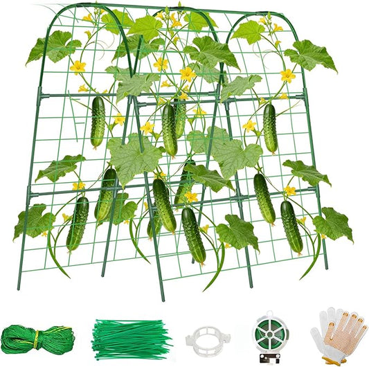 Cucumber Trellis for Raised Bed, U-Shape Garden Trellis for Climbing Plants Outdoor, Metal Arch Vegetables Trellis, Plant Support for Grape Vine Beans Squash Peas Flower