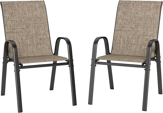 PHI VILLA Patio Chairs Set of 2, Outdoor Stackable Dining Chairs with E-Coating Metal Frame and Upgraded Textilene Fabric, All Weather Deck Chair 350 LBS Capacity for Porch Poolside Garden