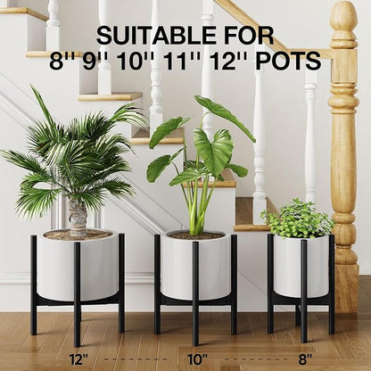 MUDEELA 14 Inch Tall Plant Stand for Indoor, Adjustable Width Bamboo Plant Stand for 8 9 10 11 12 Inches Pot, Single Tier Planter Holder Floor Stand, Mid Century Modern Style, Black, Without Pot