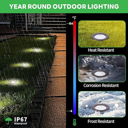 Landscape Well Lights Kit, 4 Pack LED Low Voltage Ground Lights and 100W Transformer and 100FT Cable and 20 Wire Connectors, IP67 Waterproof Aluminum for Driveway Walkway Tree 580LM