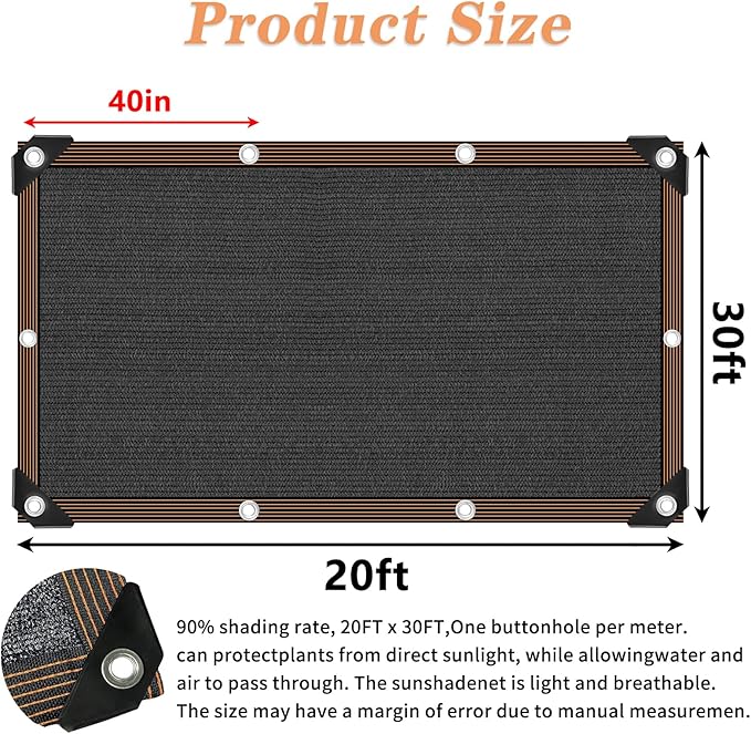 QLOFEI 20x30 FT Shade Cloth for Garden, 80-90% Sunblock Shade Neting Cover with Grommets, Sun Screens for Patio Plants Greenhouse Kennel Chicken Coop Pergola Outdoor