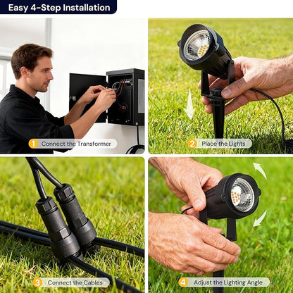 L LOHAS LED 5W Low Voltage Landscape Lighting, 12V 24V Outdoor Spot Lights with Connectors, IP66 Waterproof 3000K Warm White Plug in Spotlights for Yard, Garden, Pathway, House (4 Pack)