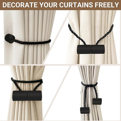 Hion Magnetic Curtain Tiebacks Black 2pcs, Curtain Tiebacks Buckles Holdbacks Holders Hooks Clip for Home Bedroom Office Decorative Curtain