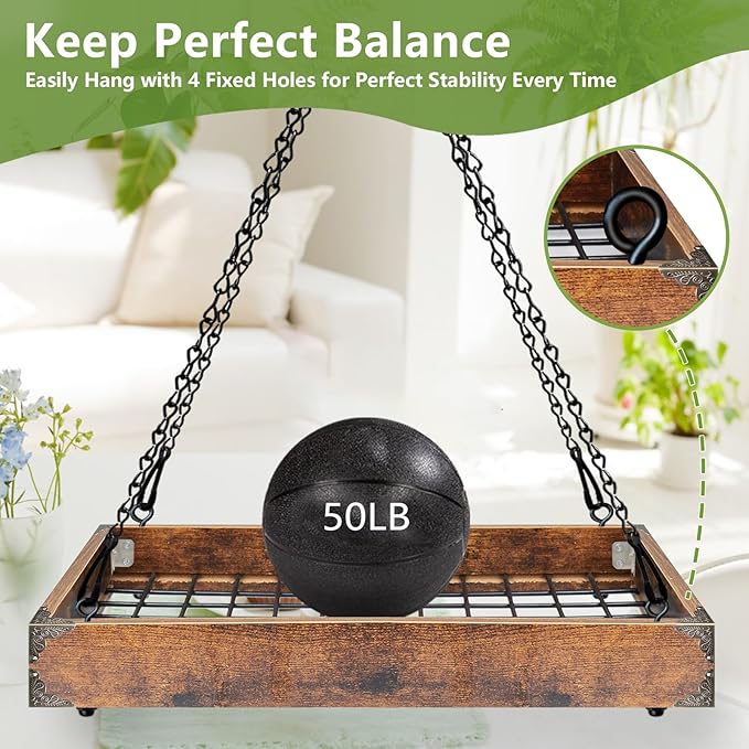 Plant Hanger Indoor Outdoor, 16" Large Hanging Planters for Indoor Plants Hanging Plant Holder Wood Metal Hanging Plant Shelf Large Hanging Baskets for Plants Outdoor Window Ceiling (2 Pack )