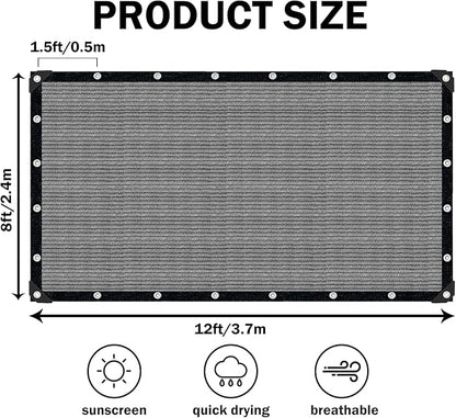Sun Shade Cloth with Grommets,90% UV Protection Shade Fabric,Pergola Shade Cover Canopy Fence Privacy Screen Balcony,Sunshades for Patio Pergola Garden Backyard Porch Outdoor,Grey-8x12FT