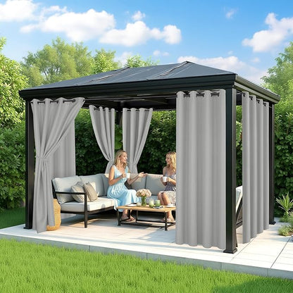 Patio Curtains Outdoor Waterproof - 6 Panels Privacy Weatherproof Outside Curtains with Grommets for Pergola, Gazebo, Porch, Cabana, Balcony, 54 x 95 Inch, Silver